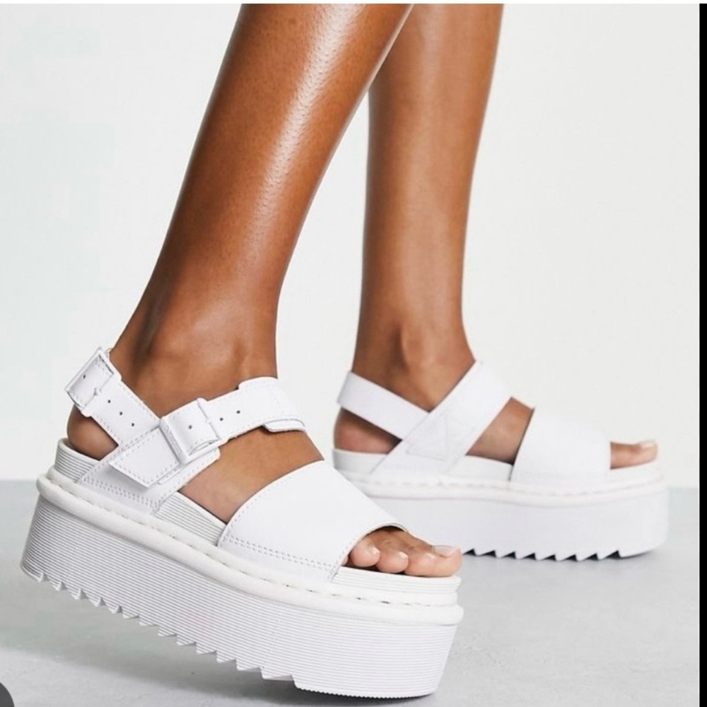 Dr. Martens White Quad Voss Platform Sandals